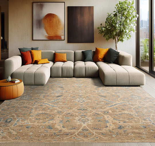 8'x10' Beige Hand Knotted Khyber Traditional Wool Oriental Area Rug