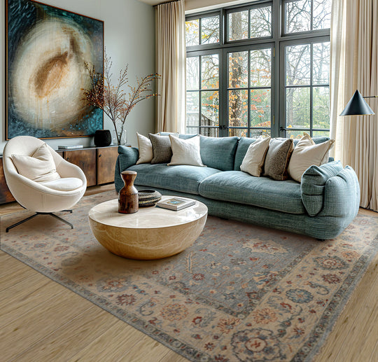 LoomBloom 9'x12' Blue Hand Knotted Khyber Traditional All-Over Wool Oriental Area Rug