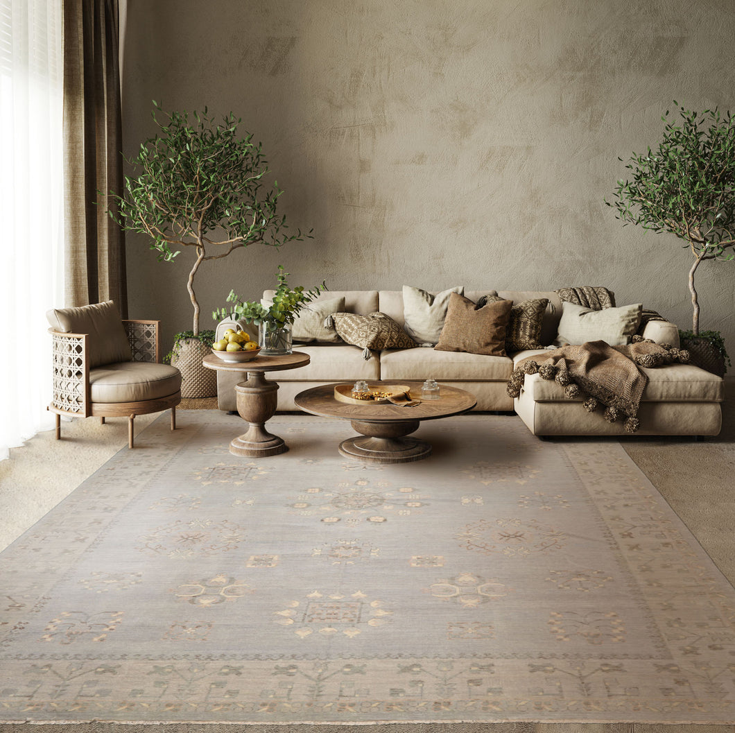 10x14 Gray, Beige, Taupe Color Hand Knotted Afghan Oushak Wool Traditional Oriental Rug