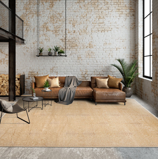 LoomBloom 10'x14' Beige Hand Knotted Antique Reproduction Traditional Oushak Wool Oriental Area Rug