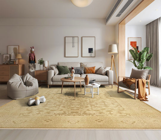 LoomBloom 10'x14' Beige Hand Knotted Antique Reproduction Traditional Oushak Wool Oriental Area Rug