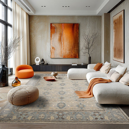 LoomBloom 9'x12' Gray Beige Hand Knotted Khyber Traditional Oushak Wool Oriental Area Rug