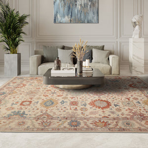 8x10 Beige, Rose, Gray Color Hand Knotted Distressed Wool Traditional Oriental Rug