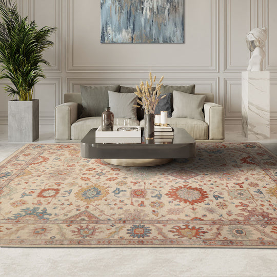 LoomBloom 8'x10' Beige Hand Knotted Traditional Distressed Wool Oriental Area Rug