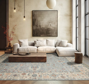 9x12 Blue, Ivory, Rust Color Hand Knotted Khyber Wool Traditional Oriental Rug