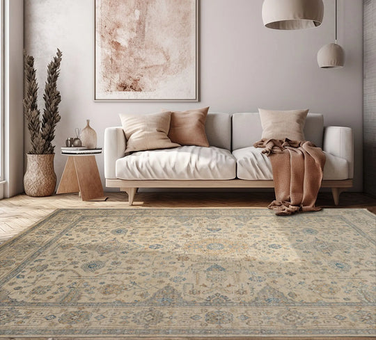 8x10 Beige Hand Knotted Traditional Wool Oriental Area Rug