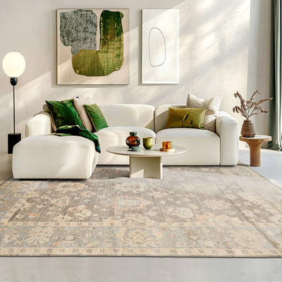 9x12 Brown, Slate, Peach Color Hand Knotted Afghan Oushak Wool Traditional Oriental Rug