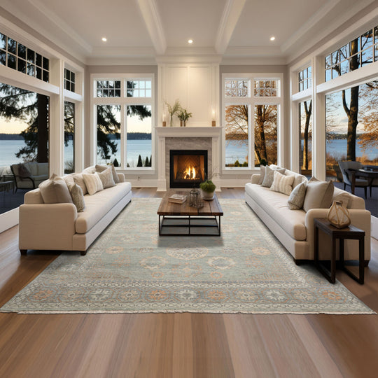 LoomBloom 8'x10' Mint Hand Knotted Afghan Oushak Traditional Oushak Wool Oriental Area Rug