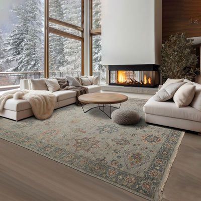 8x10 Gray, Slate, Rose Color Hand Knotted Distressed Wool Traditional Oriental Rug