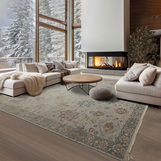 LoomBloom 8'x10' Gray Hand Knotted Traditional Distressed Wool Oriental Area Rug