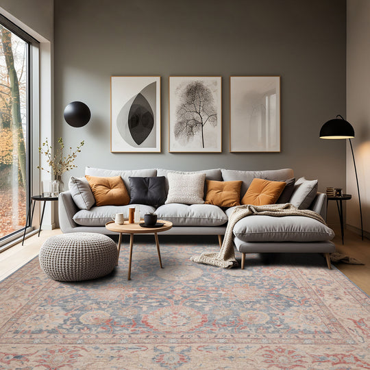 LoomBloom 8'x10' Slate Hand Knotted Distressed Traditional Oushak Wool Oriental Area Rug