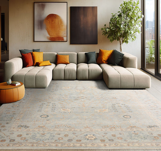 LoomBloom 8'x10' Mint Hand Knotted Afghan Oushak Traditional Oushak Wool Oriental Area Rug