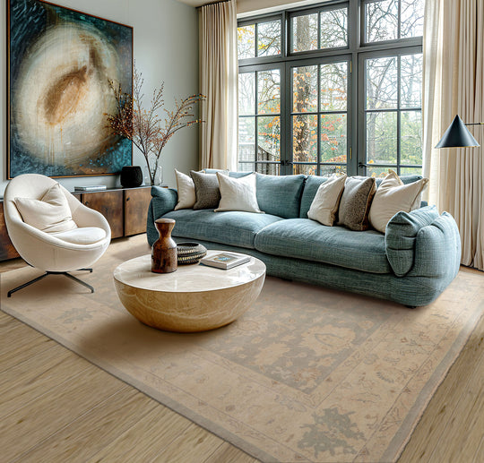 LoomBloom 8'x10' Celadon Hand Knotted Afghan Oushak Traditional Oushak Wool Oriental Area Rug