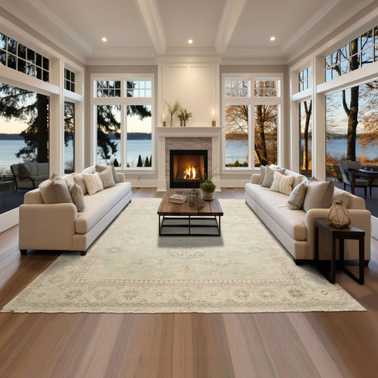 LoomBloom 8'x10' Mint Hand Knotted Afghan Oushak Traditional All-Over Wool Oriental Area Rug