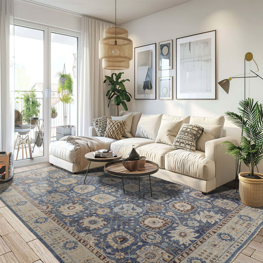 LoomBloom 9'x12' Blue Hand Knotted Traditional Distressed Wool Oriental Area Rug