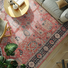 8x10 Coral, Charcoal, Beige Color Hand Knotted Distressed Wool Traditional Oriental Rug