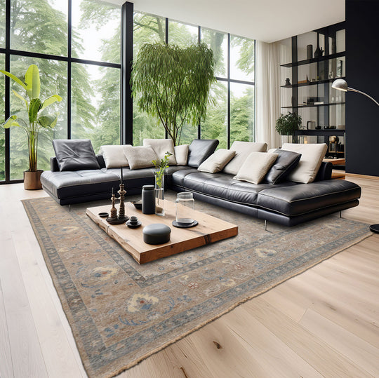 LoomBloom 8'x10' Tan Hand Knotted Traditional Distressed Wool Oriental Area Rug