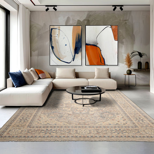 LoomBloom 8'x10' Khaki Hand Knotted Traditional Distressed Wool Oriental Area Rug