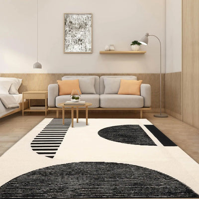 5' x8'Hand Tufted Hand Made 100% Wool Modern & Contemporary Oriental Area Rug Ivory, Black Color - Oriental Rug Of Houston
