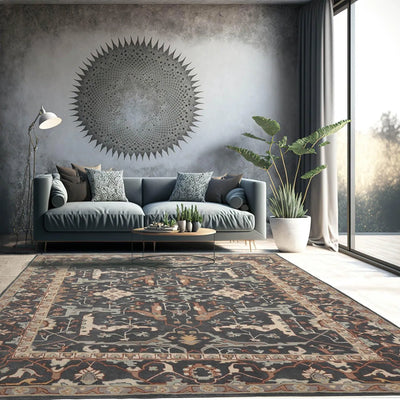 8x10 Hand Tufted Hand Made 100% Wool Modern & Contemporary Oriental Area Rug Graphite,Beige Color - Oriental Rug Of Houston
