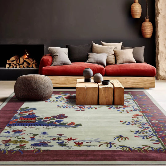 Multi Size Hand Tufted Pictorial New Zealand Wool Chinese Art Deco  Oriental Area Rug Mint,Plum Color