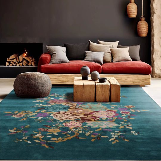 Multi Size Hand Tufted Floral New Zealand Wool Chinese Art Deco  Oriental Area Rug Turquoise,Lavender Color