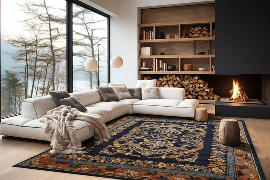 Multi Size Hand Tufted Patterned New Zealand Wool Chinese Art Deco  Oriental Area Rug Blue,Caramel Color