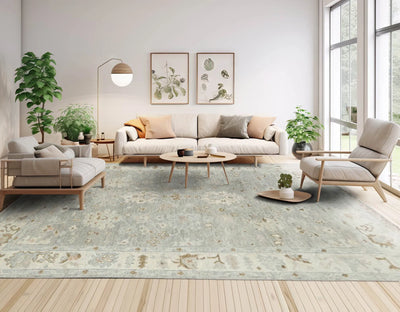 9x12 Gray LoomBloom Hand Knotted Traditional All-Over Oushak 100% Wool Oriental Area Rug