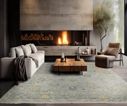 9x12 Gray LoomBloom Hand Knotted Traditional All-Over Oushak 100% Wool Oriental Area Rug