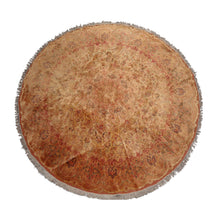 9'9''x9'9'' Round Tan, Peach Hand Knotted Wool and Silk Tabriz Traditional Oriental Area Rug
