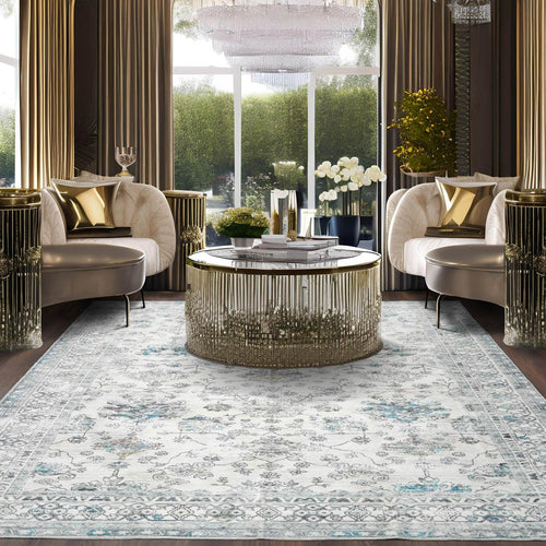 Multi Size Ivory Machine Made Traditional washable Polyester Oriental Area Rug - Oriental Rug Of Houston