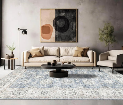Multi Size Slate Machine Made Traditional washable Polyester Oriental Area Rug - Oriental Rug Of Houston