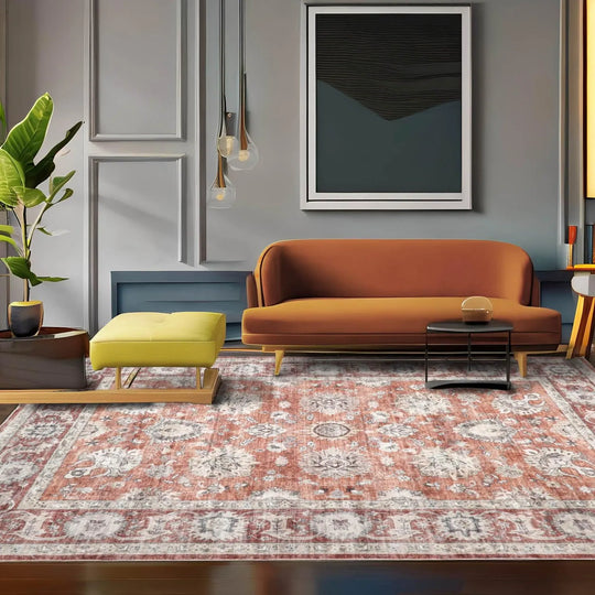 Multi Size Rust Machine Made Traditional washable Polyester Oriental Area Rug