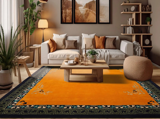 LoomBloom Multi Size Gold Hand Tufted Greek Key Chinese Art Deco New Zealand Wool Oriental Area Rug