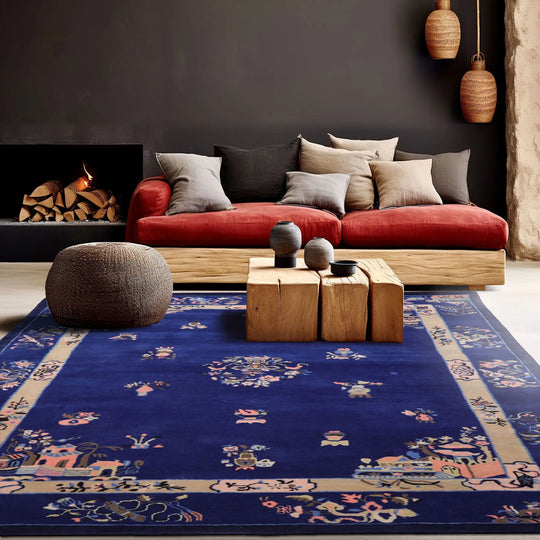 LoomBloom  Multi Sizes Royal Blue Hand Tufted Pictorial Chinese Art Deco New Zealand Wool Oriental Area Rug