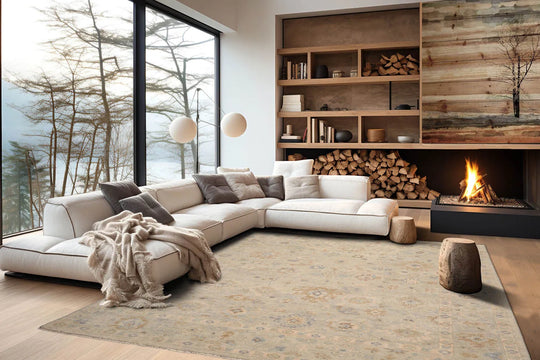 LoomBloom Beige Oushak Wool Rug LoomBloom Hand Knotted 8'11''x11'11''