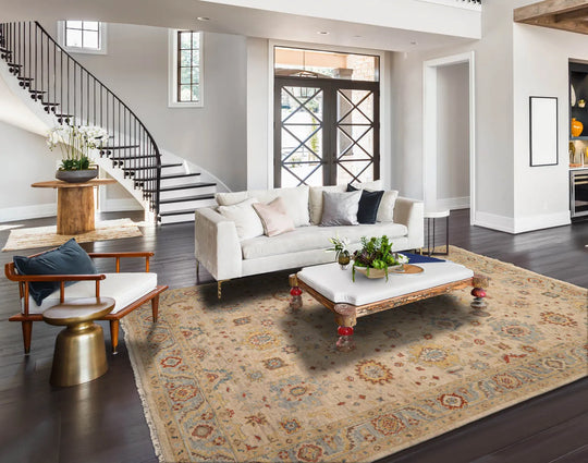 LoomBloom Beige Oushak Wool Rug LoomBloom Hand Knotted 9'1''x11'10''