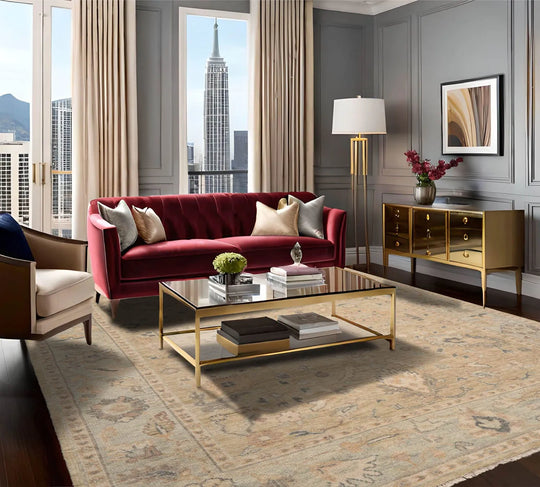 LoomBloom Beige Oushak Wool Rug LoomBloom Hand Knotted 9'2''x11'11''