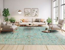 LoomBloom 9x12 Aqua Hand Knotted Traditional Oushak Wool Oriental Area Rug