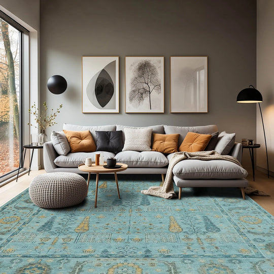 LoomBloom 9x12 Aqua Hand Knotted Traditional Oushak Wool Oriental Area Rug