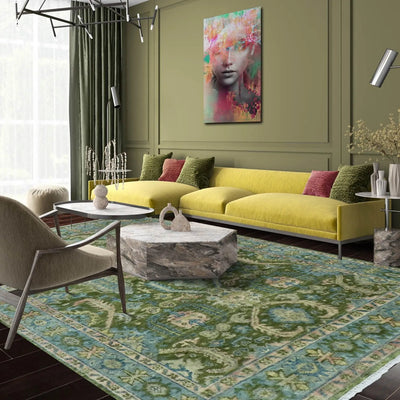LoomBloom 8x10 Green Hand Knotted Traditional Oushak Wool Oriental Area Rug - Oriental Rug Of Houston