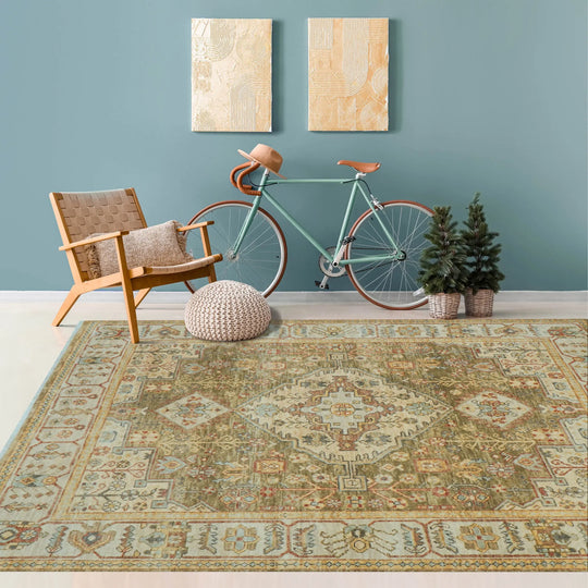 LoomBloom 8x10 Green Hand Knotted Traditional Oushak Wool Oriental Area Rug