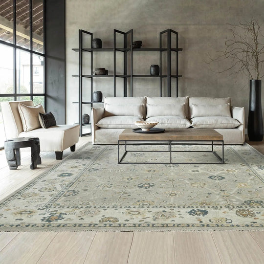 Multi Size Gray Hand Knotted Traditional Oushak Wool Oriental Area Rug