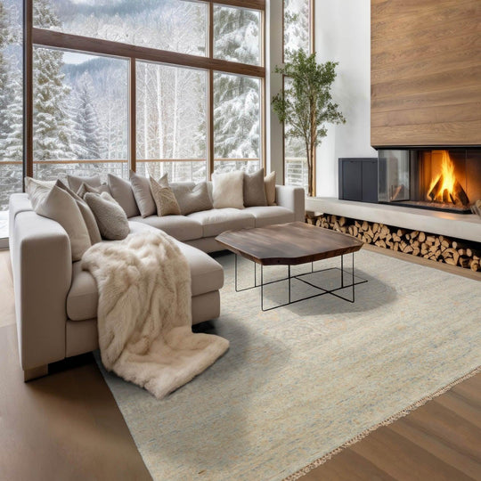 LoomBloom 7'10''x9'10" Gray Hand Knotted Transitional Oushak Wool Oriental Area Rug