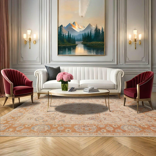 LoomBloom 8'2''x9'9" Tan Hand Knotted Traditional Oushak Wool Oriental Area Rug