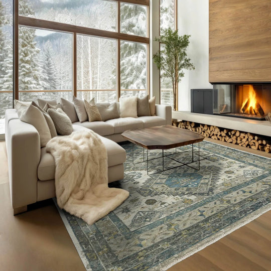 LoomBloom 9x12 Traditional Elegance Beige Wool Hand Knotted Turkish Oushak Oriental Rug