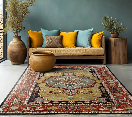 LoomBloom 6' 1'' x8' 10'' Gold Hand Knotted Traditional Oushak Wool Oriental Area Rug