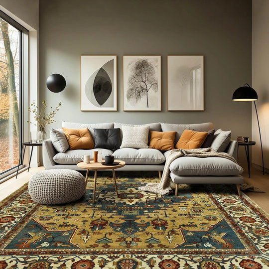 LoomBloom 7'9'' x9'10'' Gold Hand Knotted Traditional Oushak Wool Oriental Area Rug