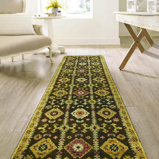 LoomBloom 2' 6'' x8' Olive Green Hand Knotted Traditional Oushak Wool Oriental Area Rug