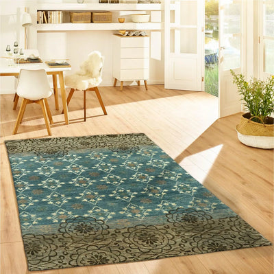 LoomBloom 3' 10'' x5' 11'' Teal Hand Knotted Transitional Oushak Wool Oriental Area Rug - Oriental Rug Of Houston